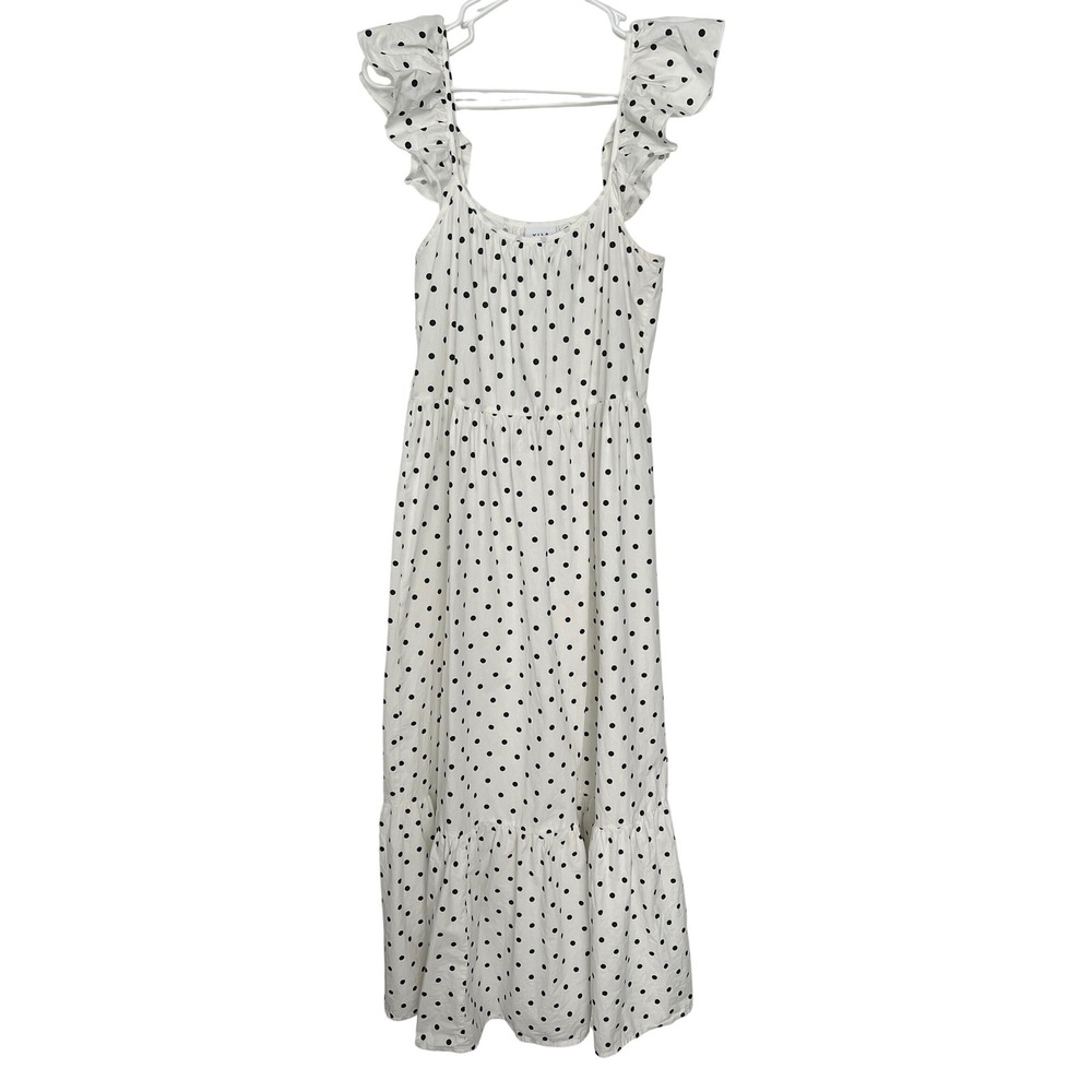 Vila Women's EU 34 XS-S White Black Polka‎ Dot Ruffle Tiered Maxi Dress Coquette